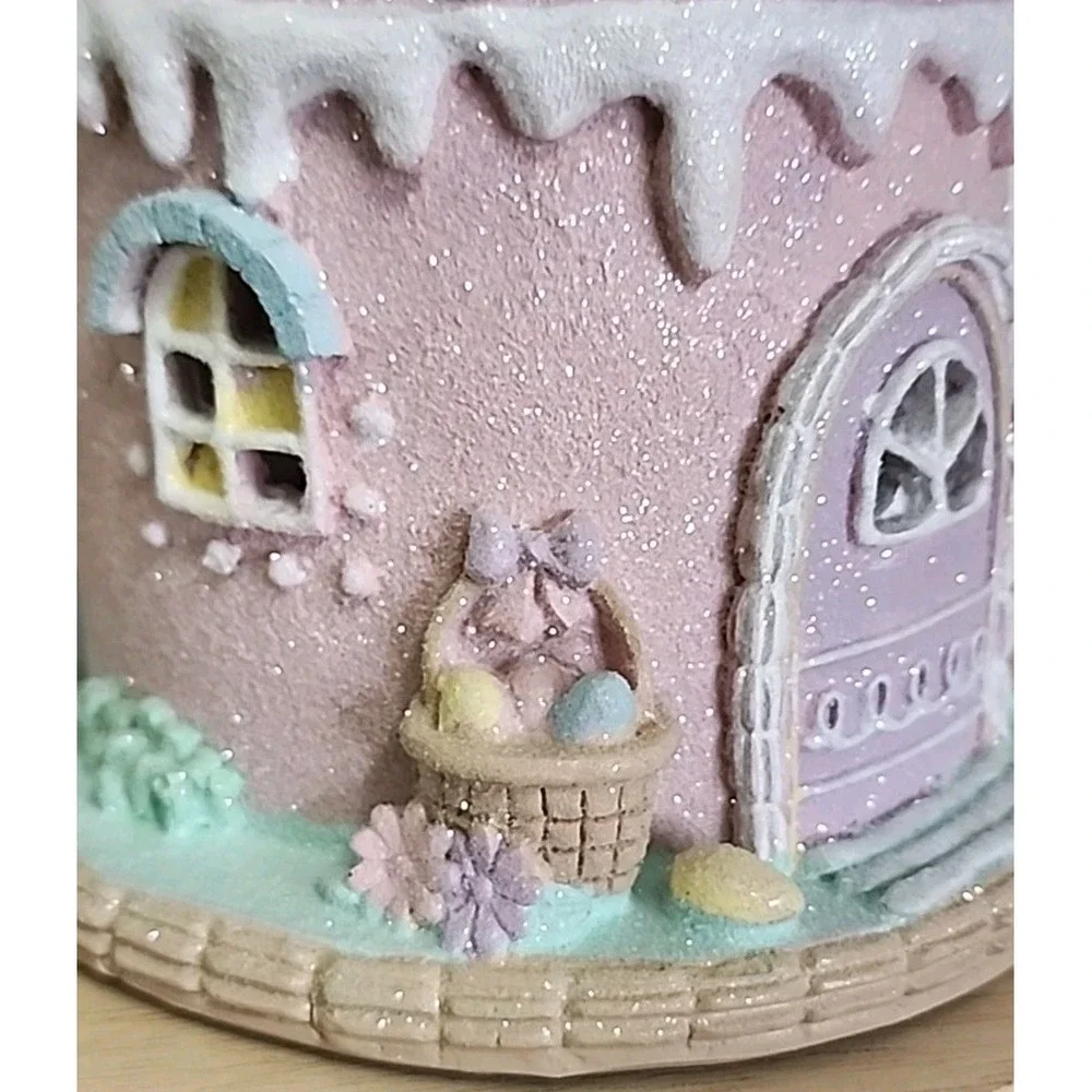 Easter Cake Cupcake Gingerbread House Bunny Pastel LIGHT UP Tabletop Decor 10.5
